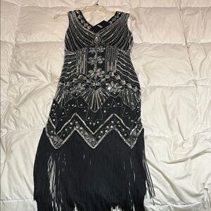 Elegant Black Beaded Fringe Dress